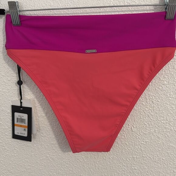 NWT- DKNY- Color block high waisted bikini bottoms- coral/pink- size small - Picture 8 of 10